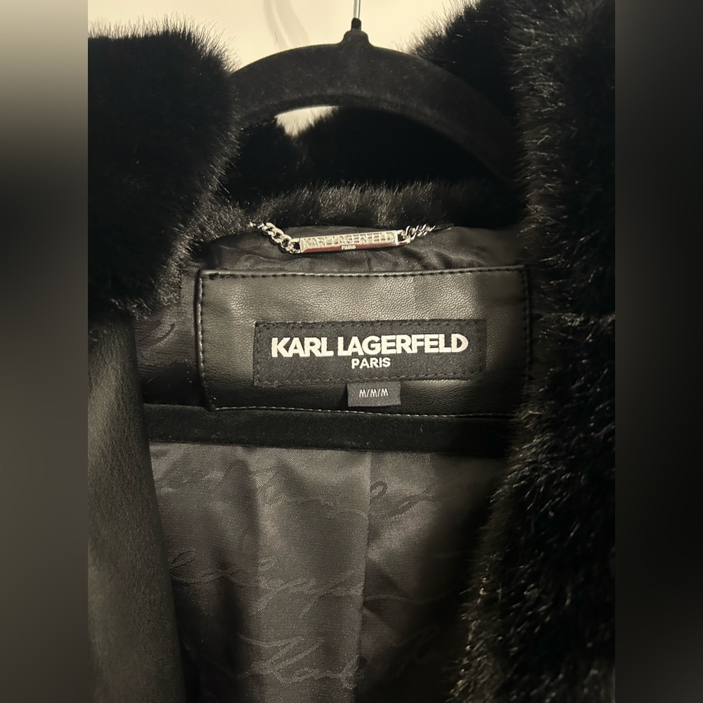 Karl Lagerfeld Faux Fur Logo Patch Bomber Jacket - Picture 7 of 17